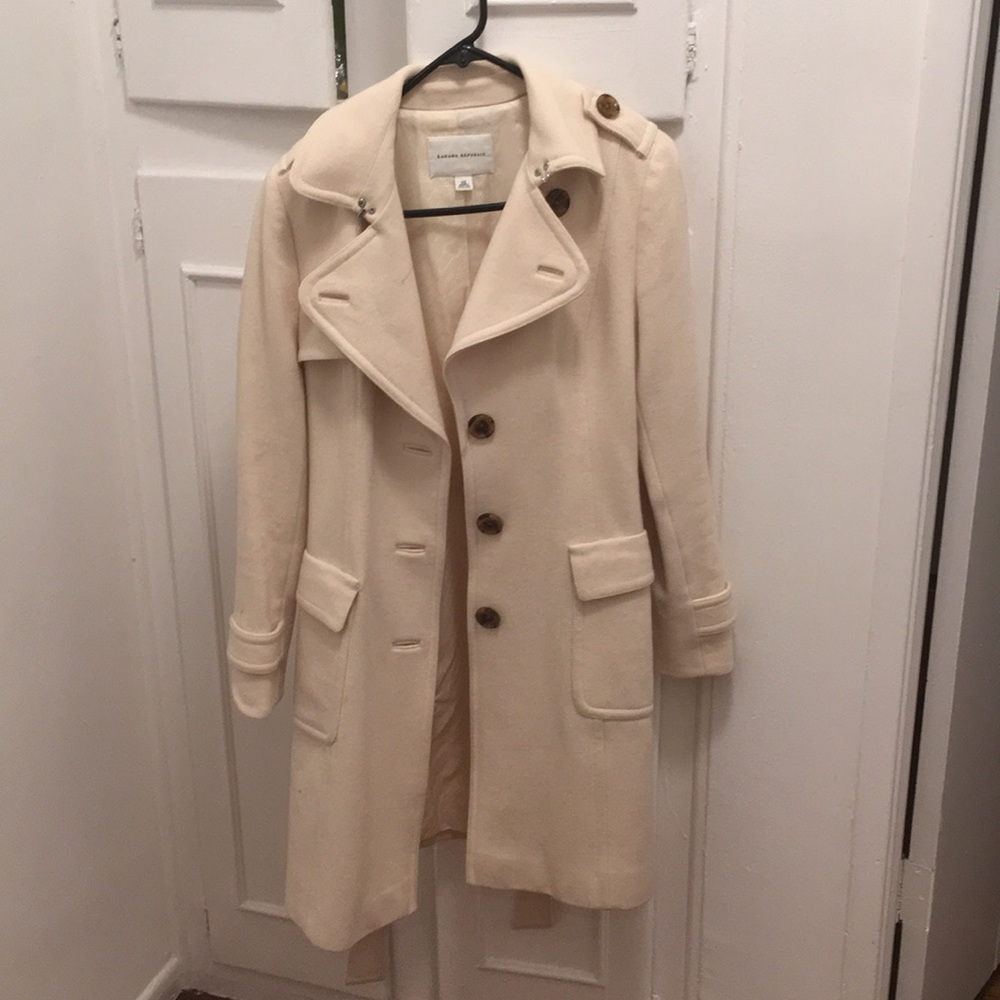 White Banana Republic winter trench coat